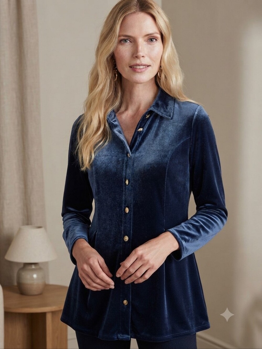 NEW Soft Surroundings Enchanted Velvet Shirt Navy Size XL Loungewear Holiday